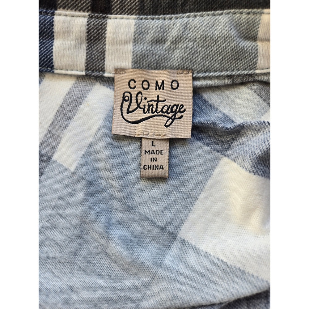 Como Vtg Blue Plaid Button Down Shirt Womens L Roll Tab Sleeve Grunge Casual - Picture 6 of 9
